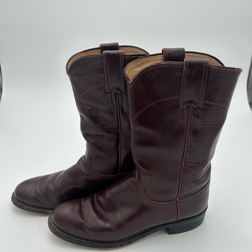 Justin Cowgirl Roper Boots Womens 5.5 B Western Cowboy Leather Burgundy L3068